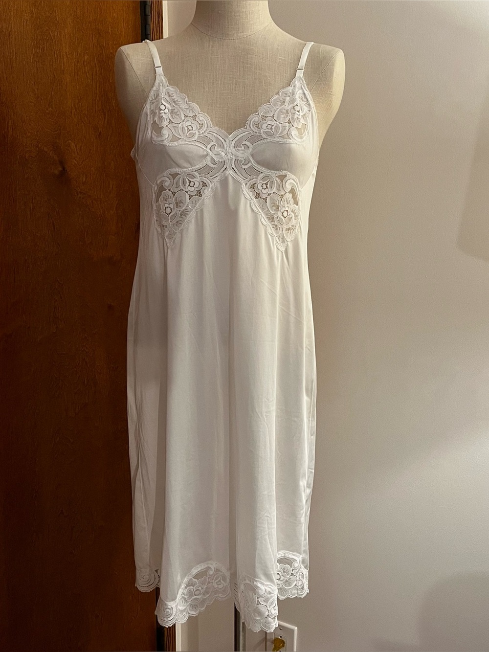 Vintage Vanity Fair White Lace Trim Slip Dress for Women